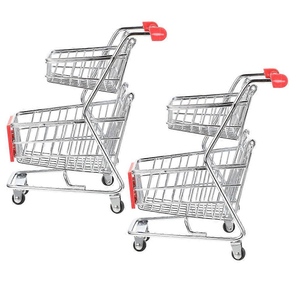 Mini Shopping Cart Two-Tier Silver Desktop Storage 4Pcs for Organizing