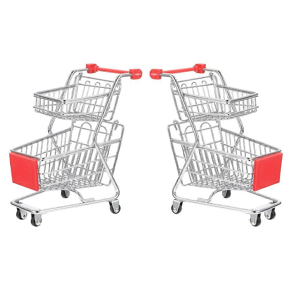 Mini Shopping Cart Desktop Trolley for Storage Use 4Pcs Silver Set