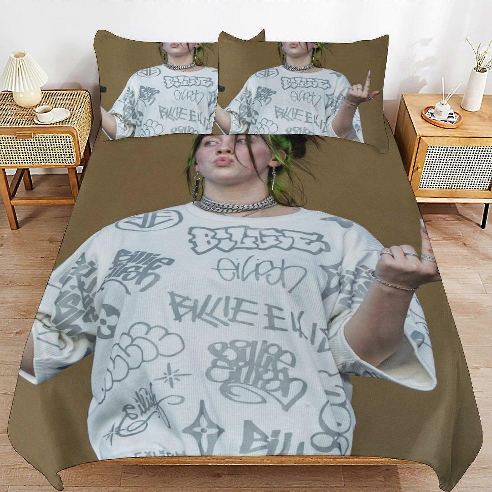x293 Billie Eilish Flexible Fit Bedding Ready Stitch Line Wrinkle Free Soft Zipper Duvet Cover Sets Use Case z293