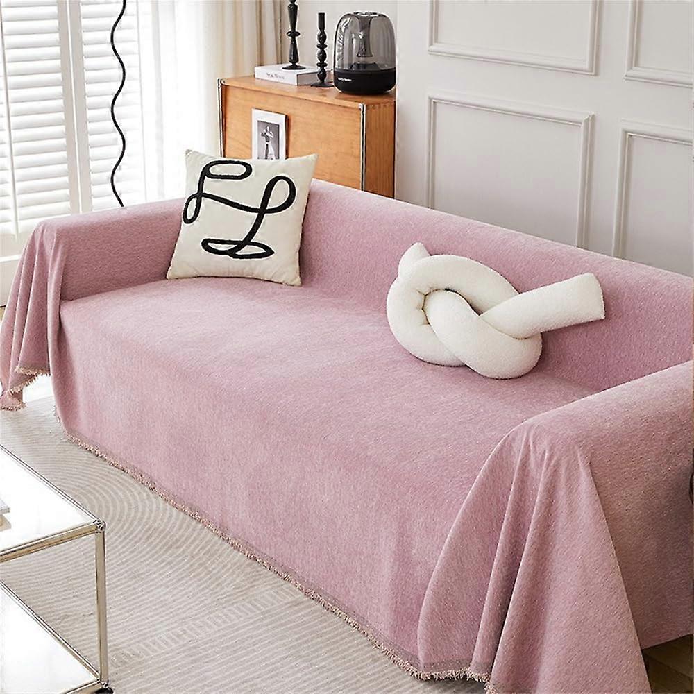 Solid Color Sofa Throws Blanket Chenille Large 180x420 CM Reversible Pink Tassels For Chair Settees Couch Bed Armchair
