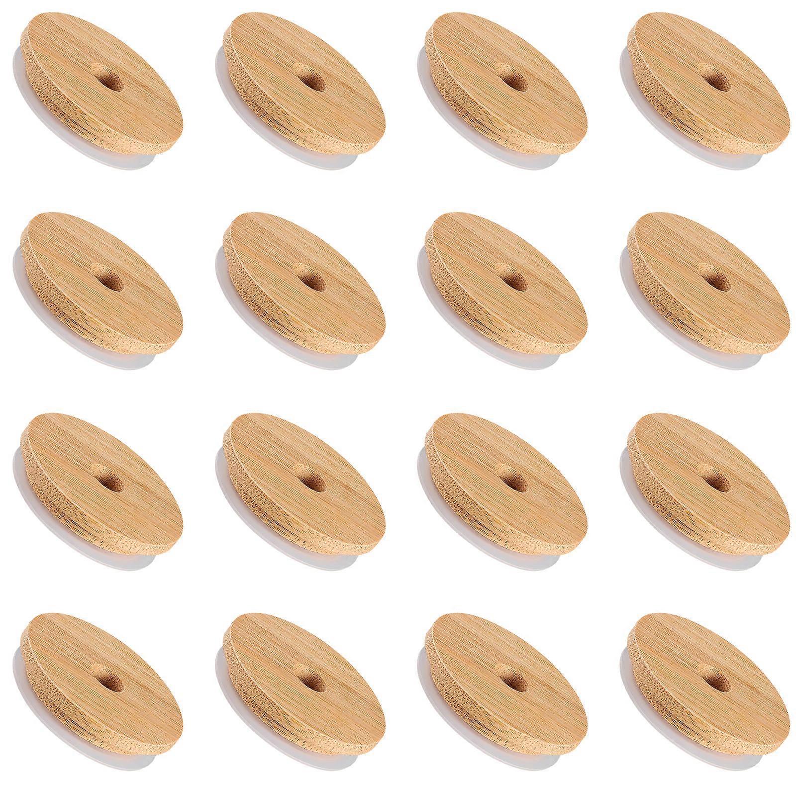 Chic Bamboo Jar Lids Covers 32 Pcs Square Reusable Design For Kitchen Use With Straw Hole