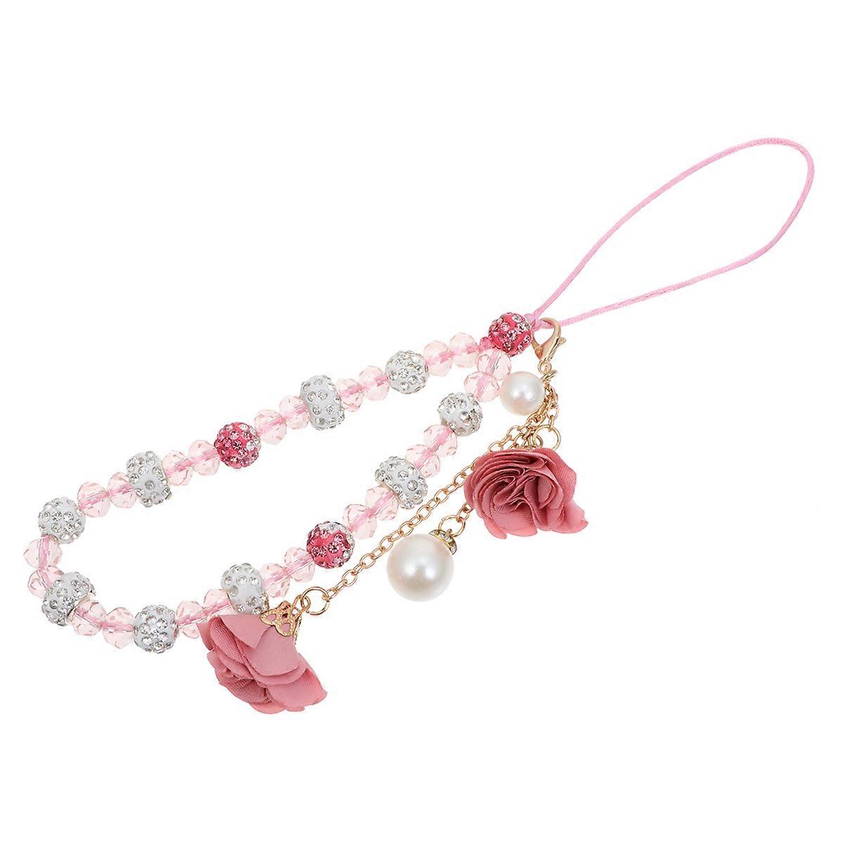 Phone Strap Short Crystal Beads for Decoration Use 2Pcs Pink