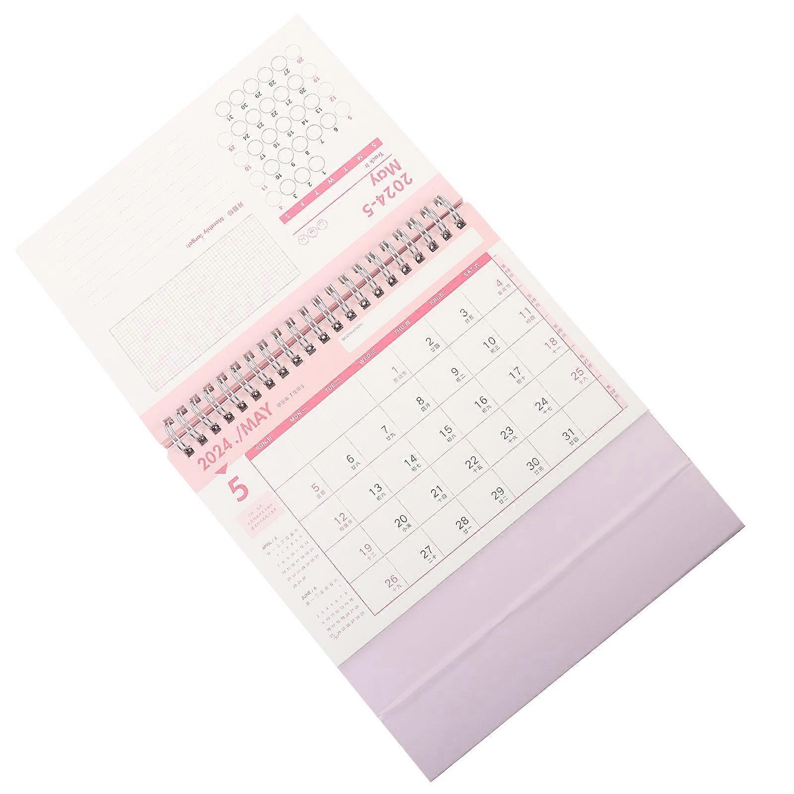 Delicate Standing Desk Calendar for Home Use 2Pcs Pink Paper Calendar Set
