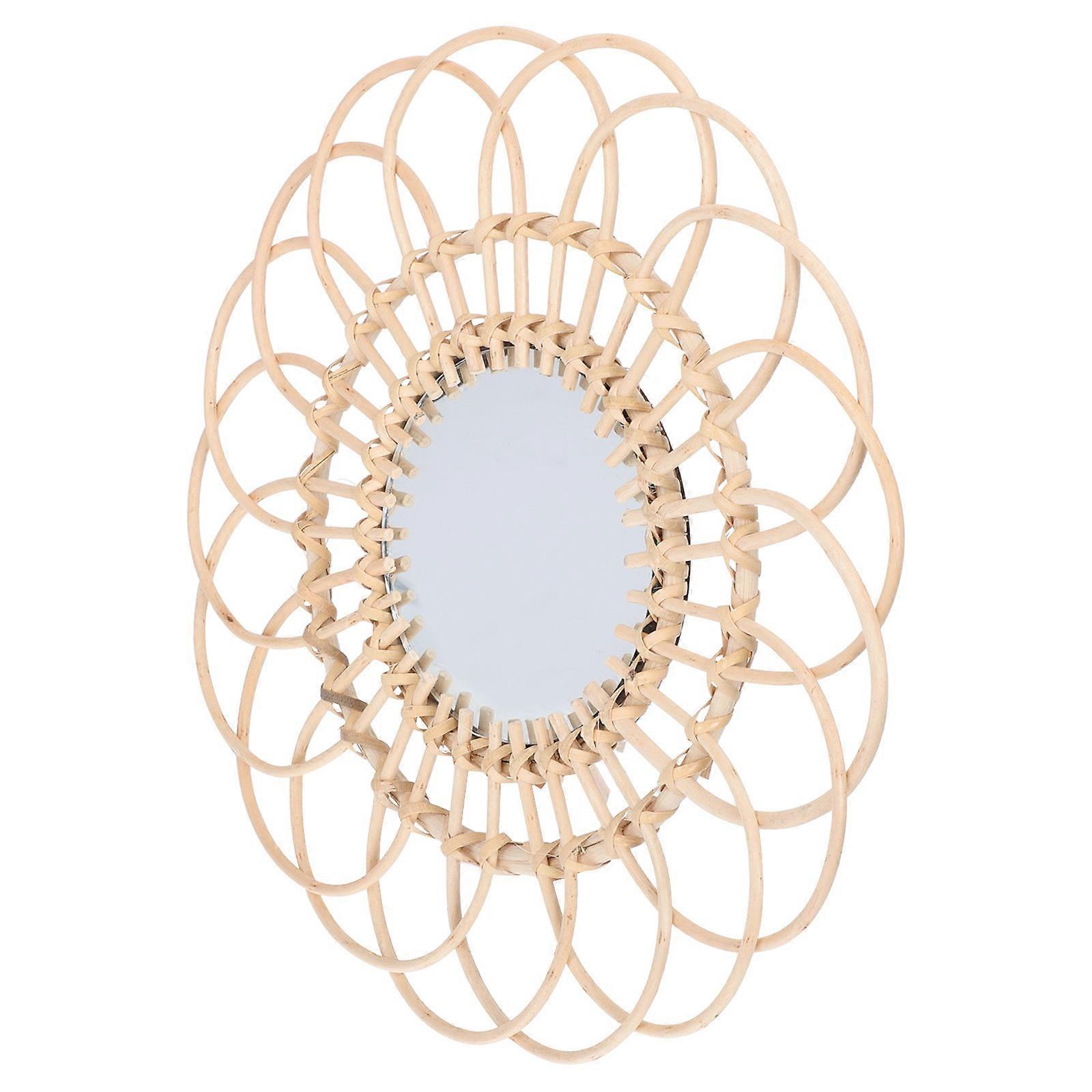 Rattan Wall Mirror 2Pcs Round Shape Designed For Homeowners Living Room Decoration Featuring Nordic Style In Khaki