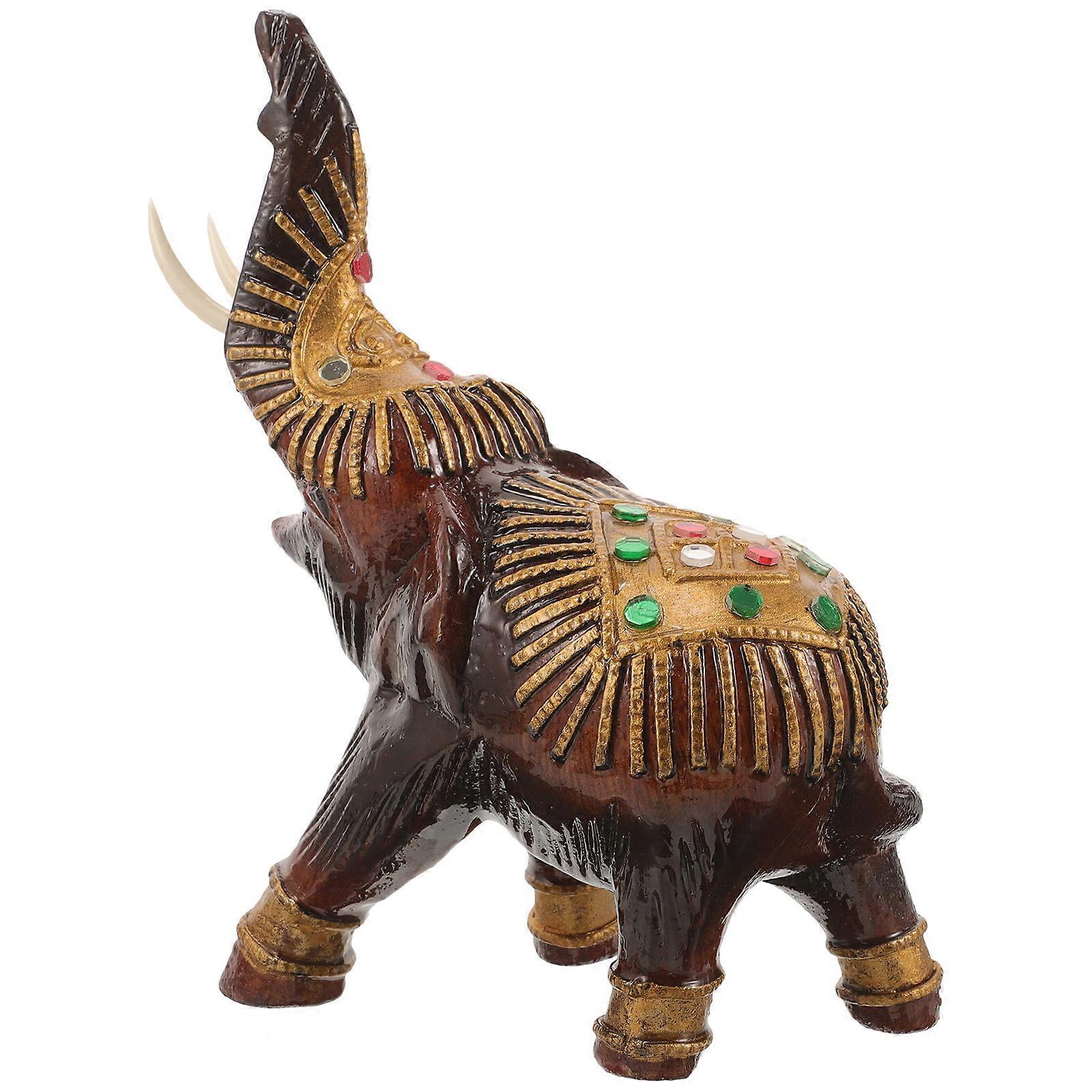 Wooden Animal Ornament for Home Use 4Pcs Carved Elephant Statue Set