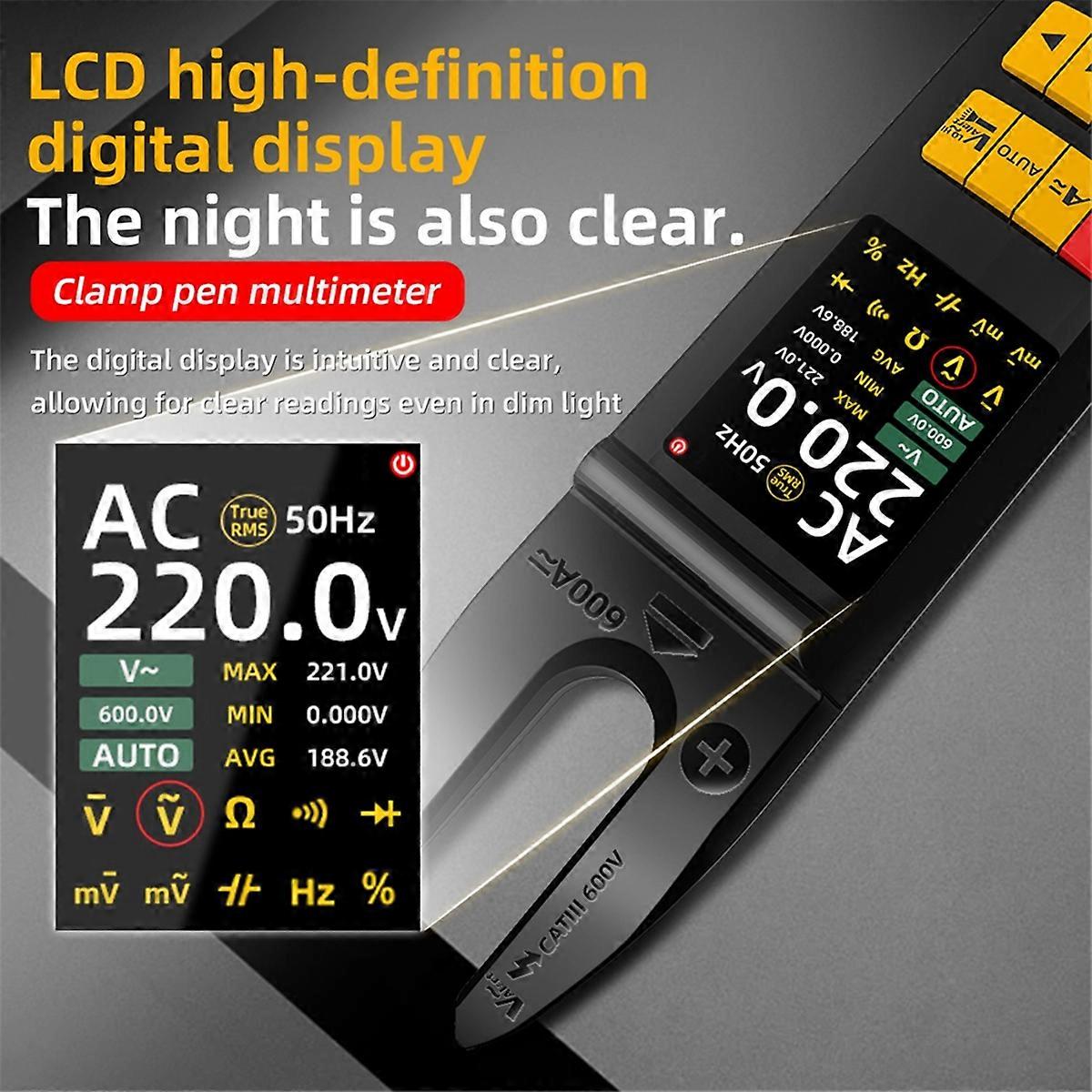 U5 DC AC Current Tester 600A U-Shaped Clamp Meter True RMS Auto-Ranging TFT Screen USB Rechargeable