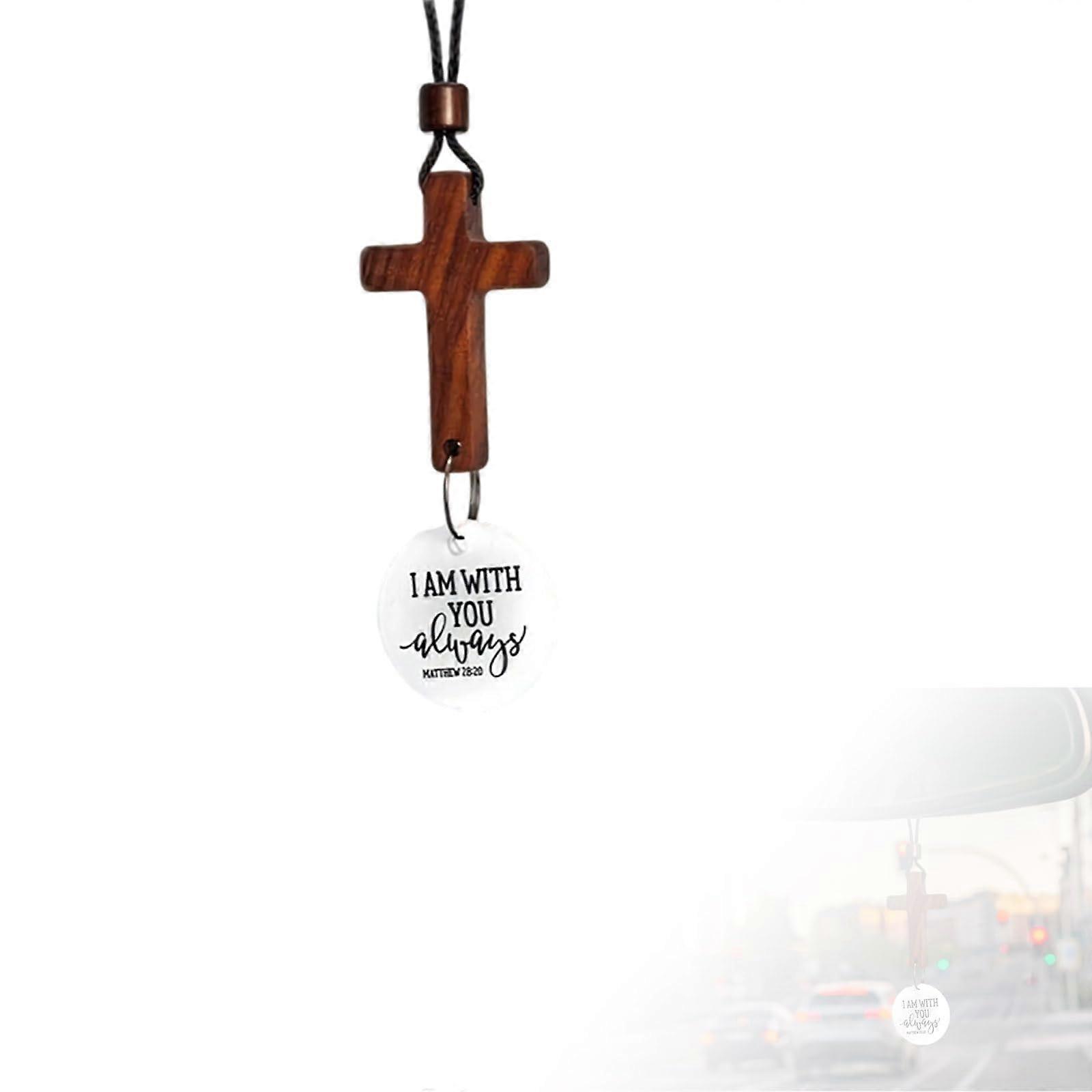 Religious Christian Car Rearview Mirror Cross Ornament White Bible Verse Pendant Car Interior Decor Christian Gift
