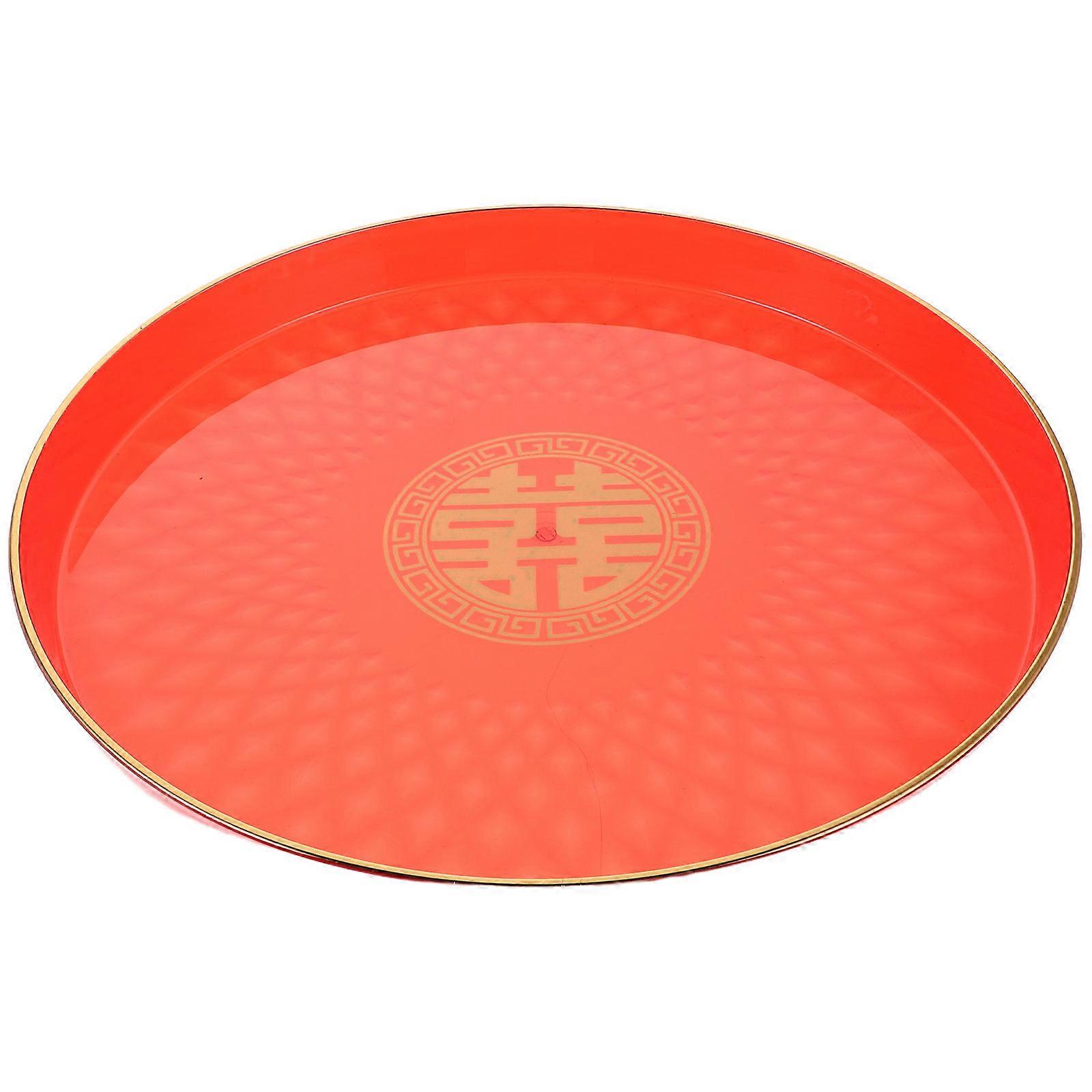 Red Wedding Tray Acrylic Round Plate for Tea Serving 3Pcs Set