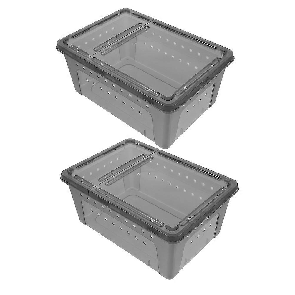 Escapeproof Reptile Feeding Box Portable Snake Breeding Container for Frogs Lizards Scorpion Black 2Pack