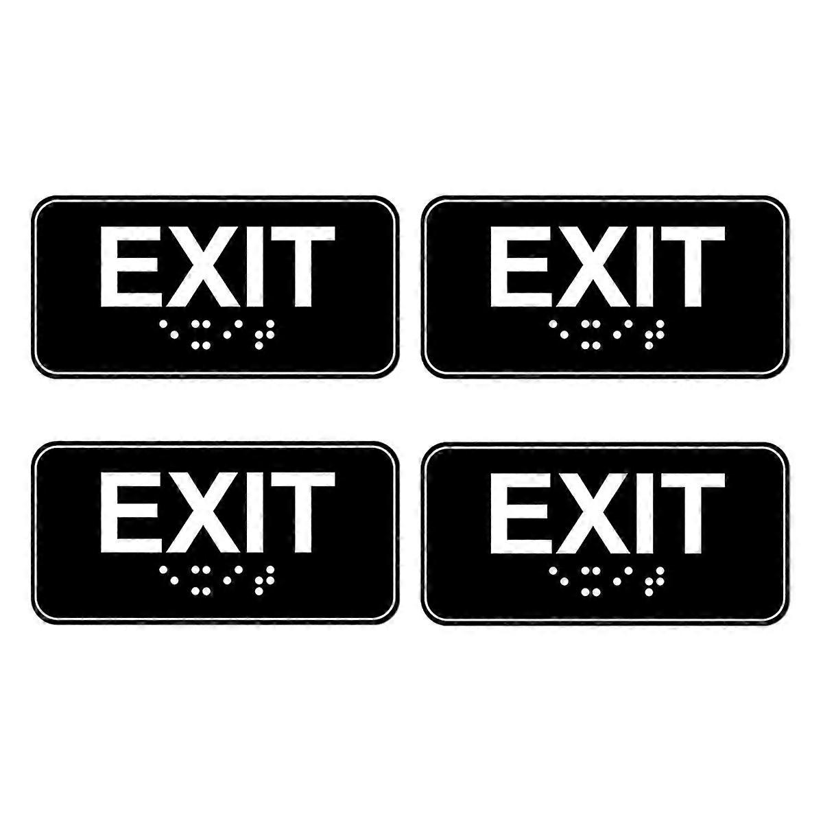 4pcs Exit Sign with Braille, 6x3in Emergency Exit Sign Plastic Exit Warning Signage with Adhesive Mounting Strips