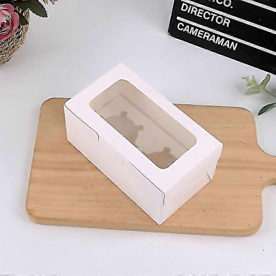 For 25 Pcs Window Cupcake Packaging Box Muffin Cake Box With Inner Support Specification 2 In One Wh