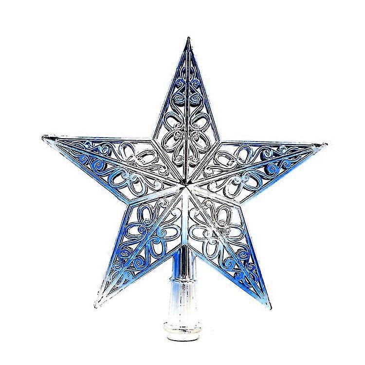 Christmas Tree Star Topper Glittered Xmas Tree Topper Hollowed-out1pc-silver Blue