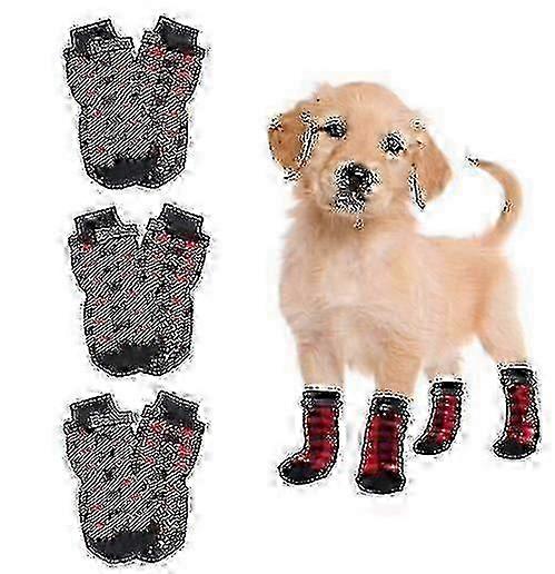 Soft Adjustable Anti-slip Dog Socks for Canines - 2 Pairs of Paw Protection Grip Socks with Strap for Traction Control