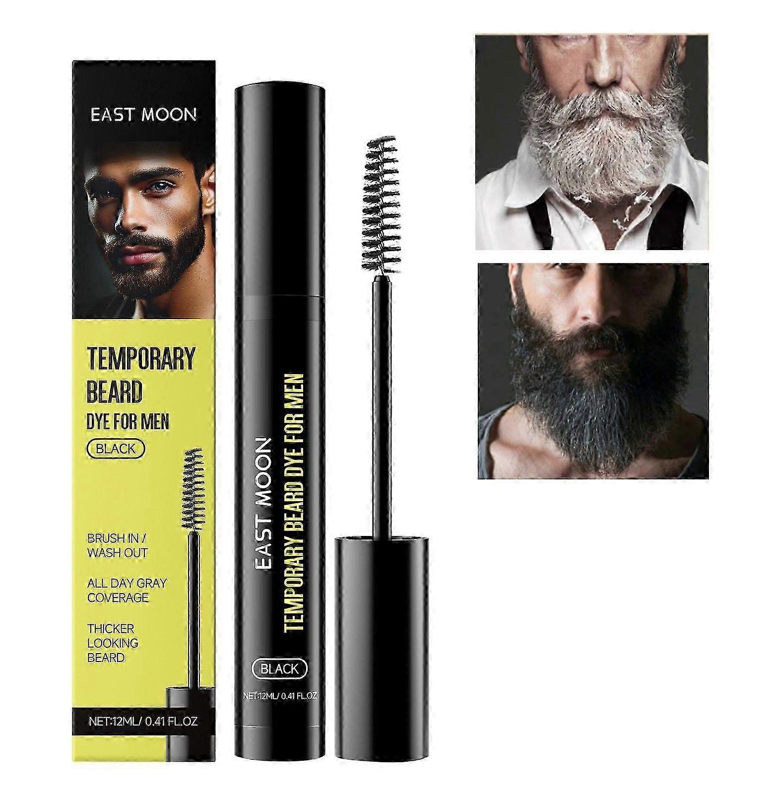 Temporary Beard Dye for Men - Black Beard, Mustache & Eyebrow Color for a Fuller, Well-Defined Look, Water & Sweat Resistant, Up to 30 Applications