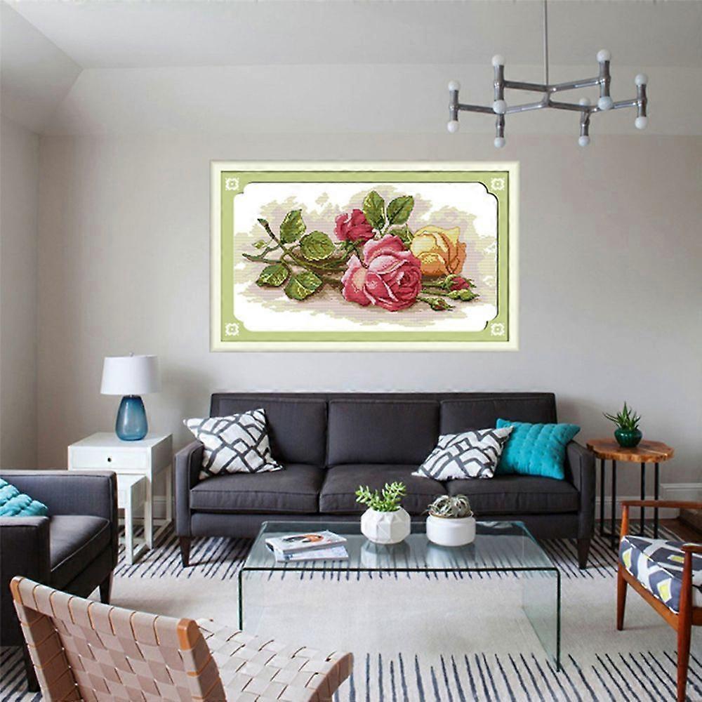 set stamped cross stitch kit rose pattern DIY needlework for beginners