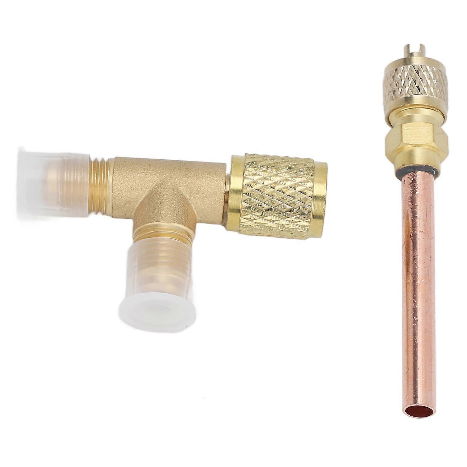 1/4in SAE Tee Adapter Built in Valve Core Quick Connection Double Sealing for R22 R12 R134 Vacuum Ga