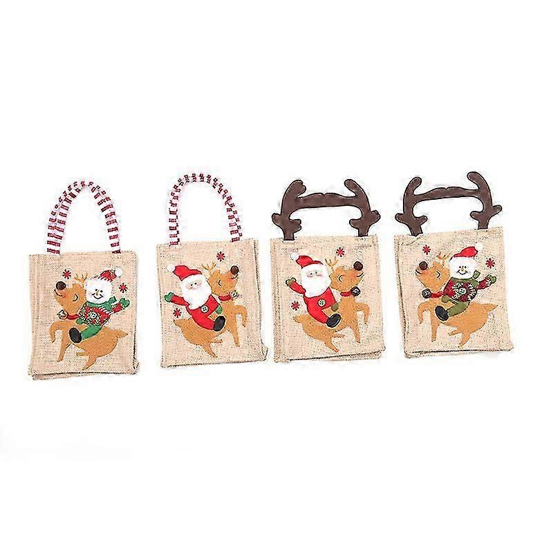 Canvas Christmas Gift Bags A, 4pcs Christmas Paper Bags with Handles Christmas Gift Bags with Christmas Prints for Gift Wrapping Christmas Party Suppl