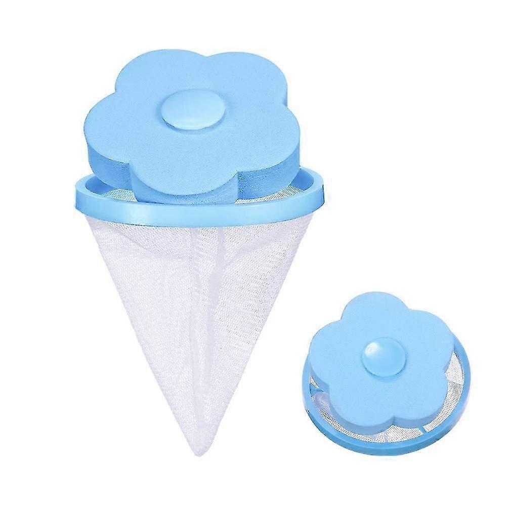 3pcs Blue Washing Machine Floating Lint Mesh Bag Flower Shape Hair Filter Net Pouch Reusable Washing Machine Lint Traps