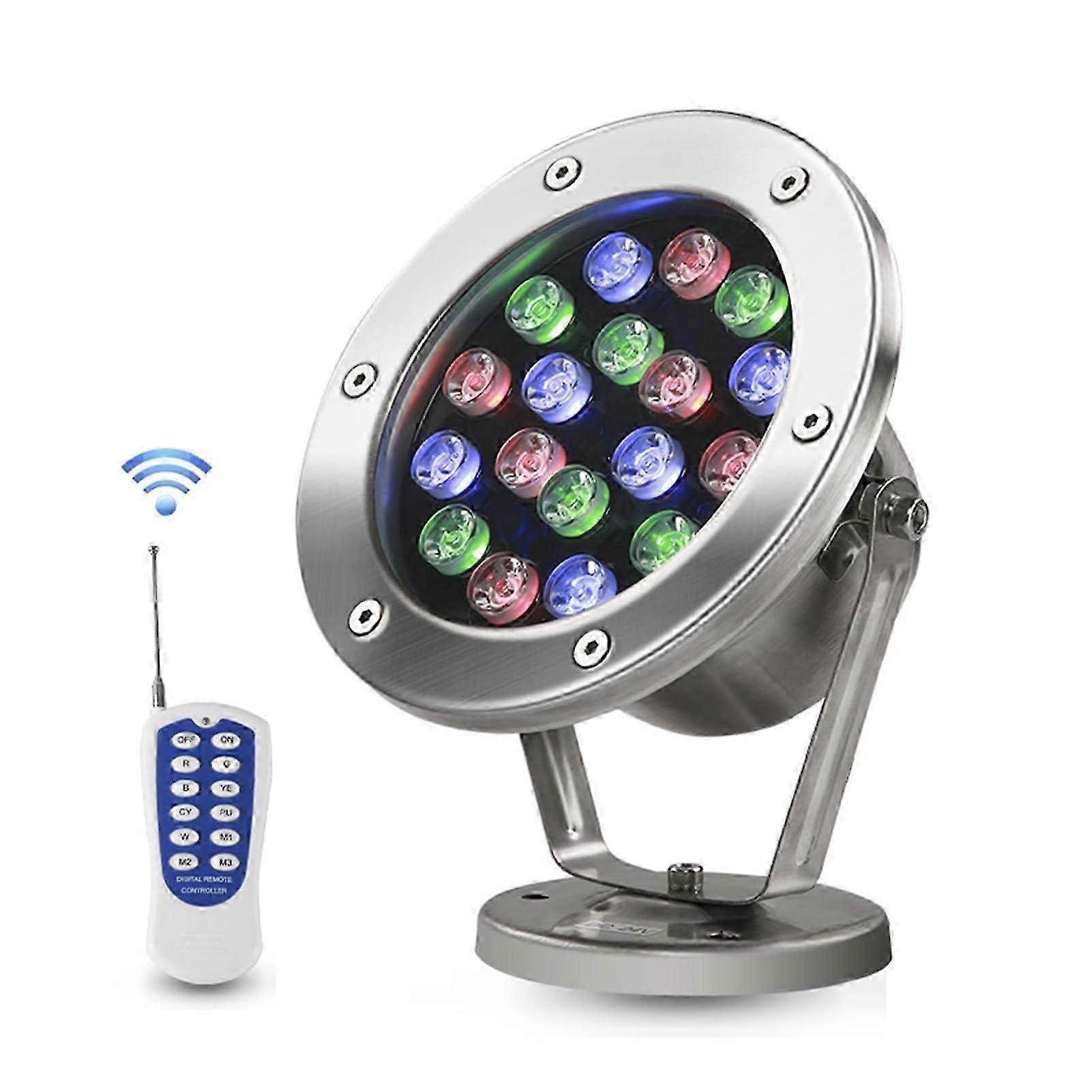 Low Voltage RGB Underwater Pond Lights 18W AC12V Waterproof IP68 Submersible Spotlight with Remote for Pools and Fountains