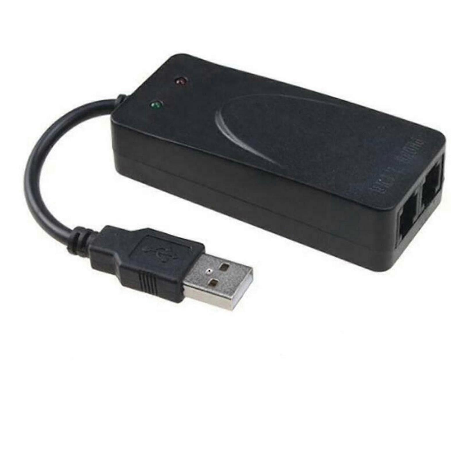 External USB 56K Dial-Up Fax Modem with Dual RJ11 Ports for Voice Data Transfer Windows 7/8 Compatible