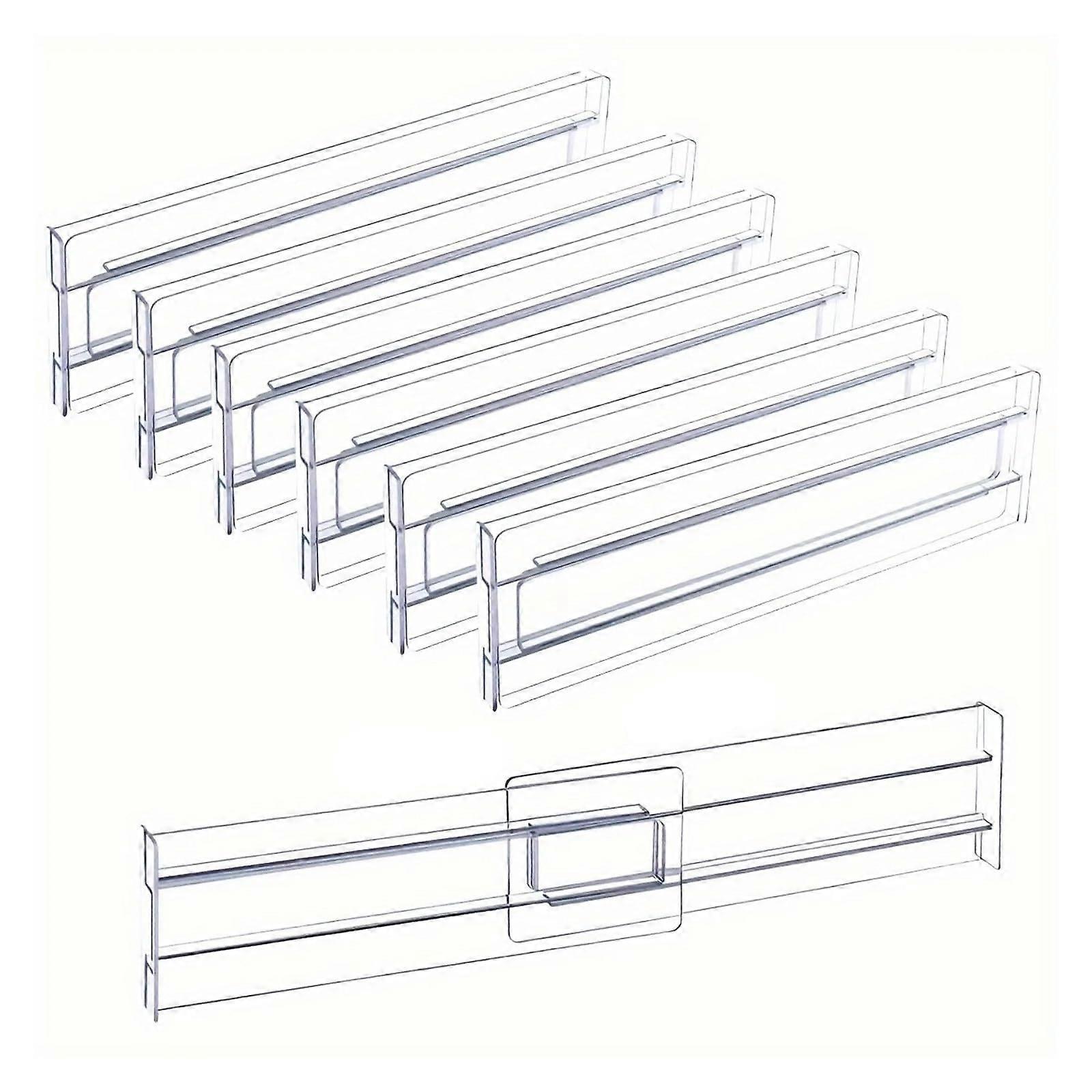 Clear Adjustable Drawer Dividers Set of 6 for Clothes, Kitchen Utensils and Cosmetics Storage