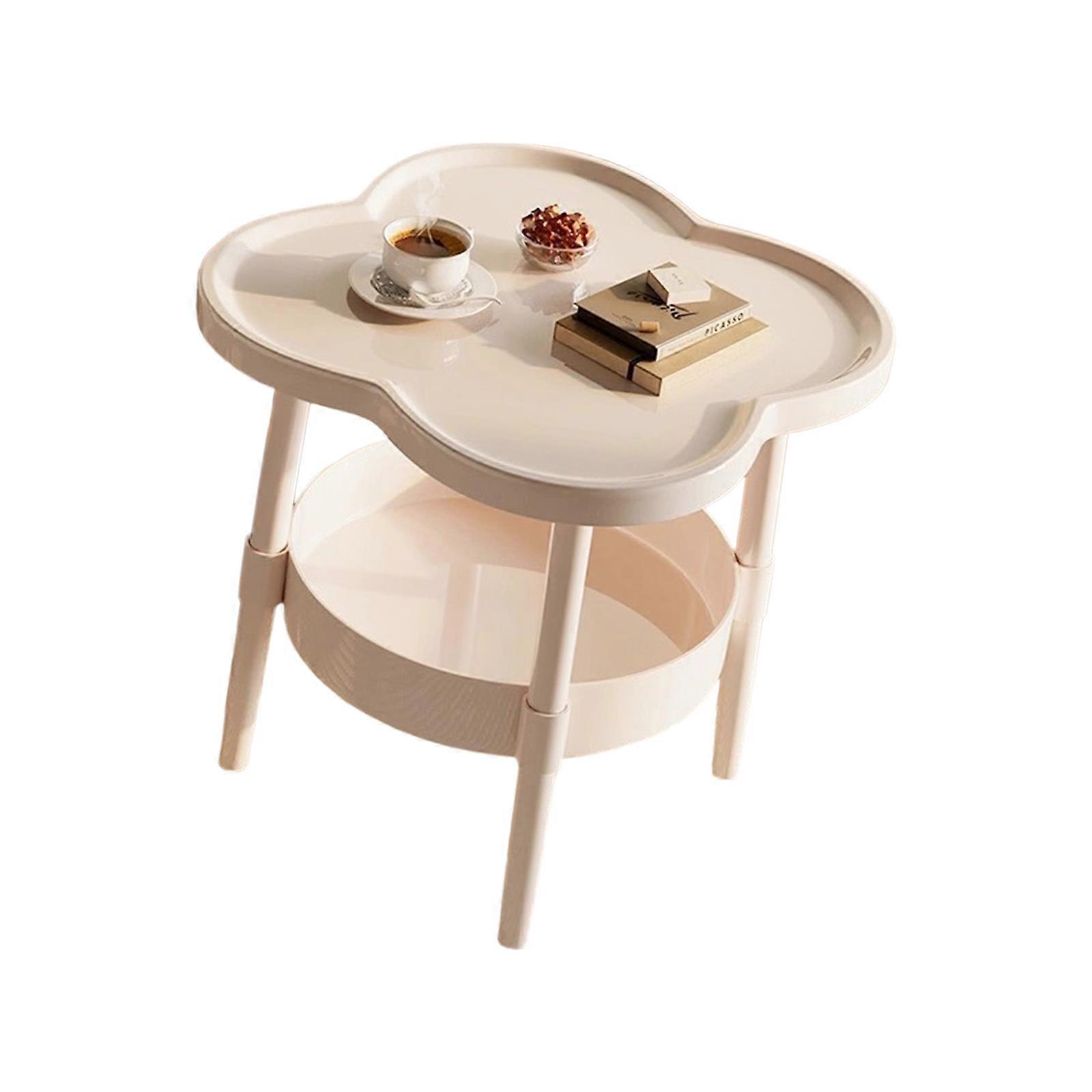 Space Saving Nightstand Shelf Cream Color Designs Lightweight Durable Plastic Rounded Edges Table Organizer for Safety  White