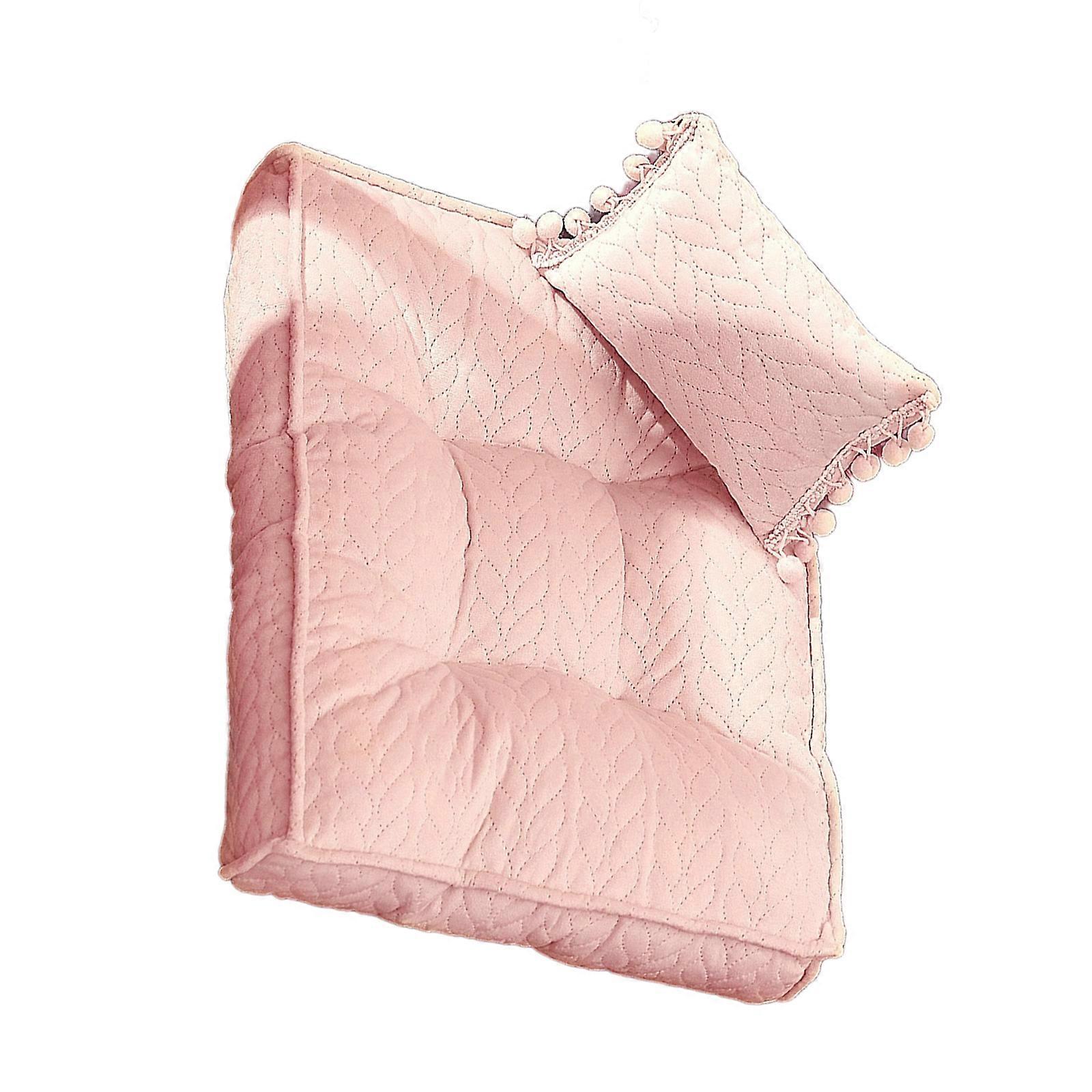 Elegant Newborns Photo Session Props Supportive Mattress Tasseled Pillow Set Posing Bedding Stuff with Matching Pillow  pale pinkish gray