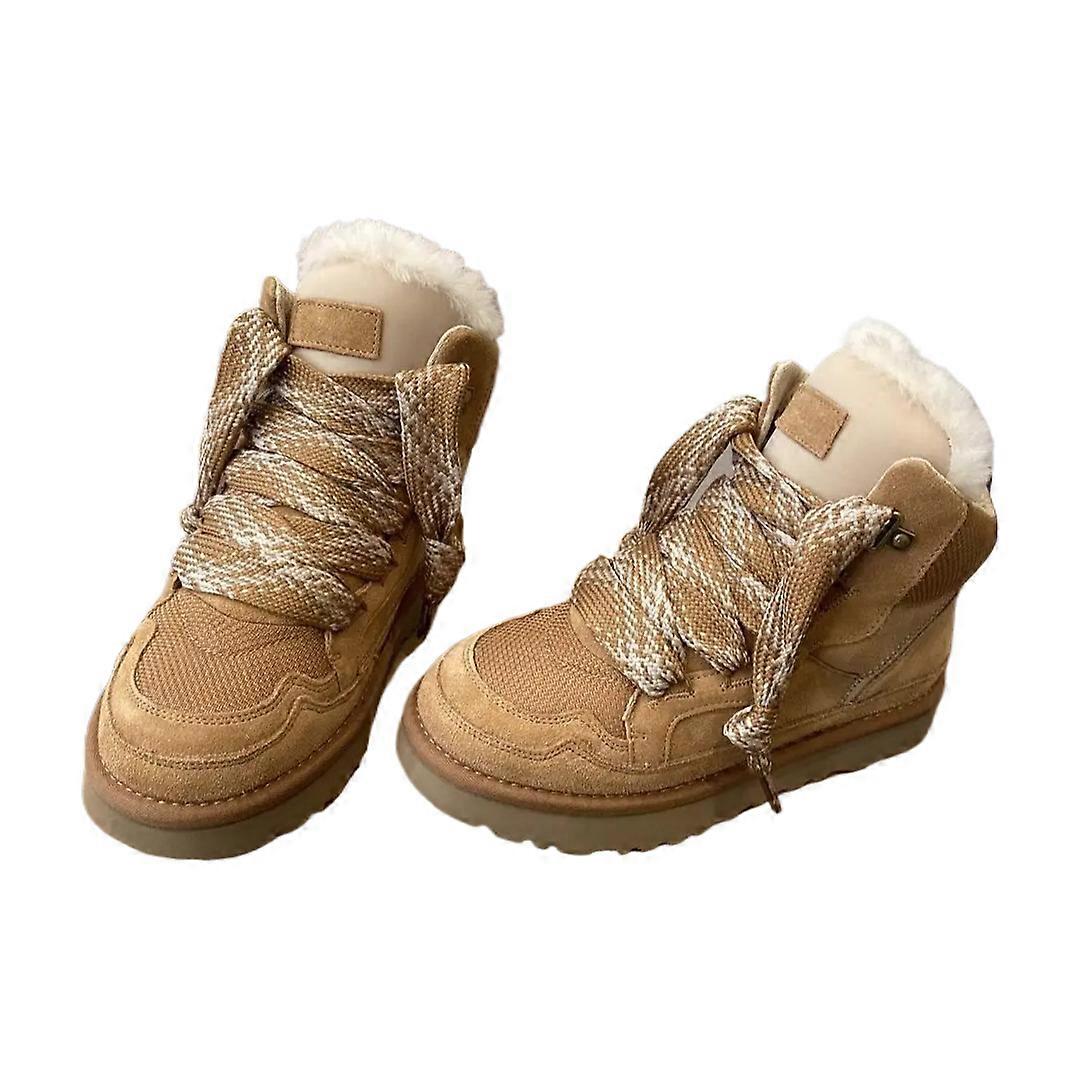Botas de cano alto quentes para áreas externas, forro de pele de carneiro e sola grossa com bordas cruzadas, inverno 2025