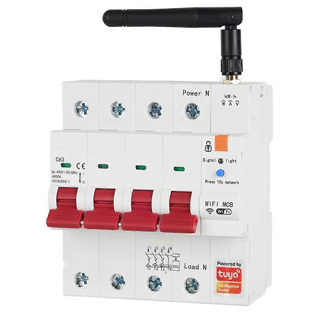 Tuya Smart WiFi 4P MCB 63A RS485 Breaker Prepaid Meter Timer Switch Voltage Current Protector Voice Control