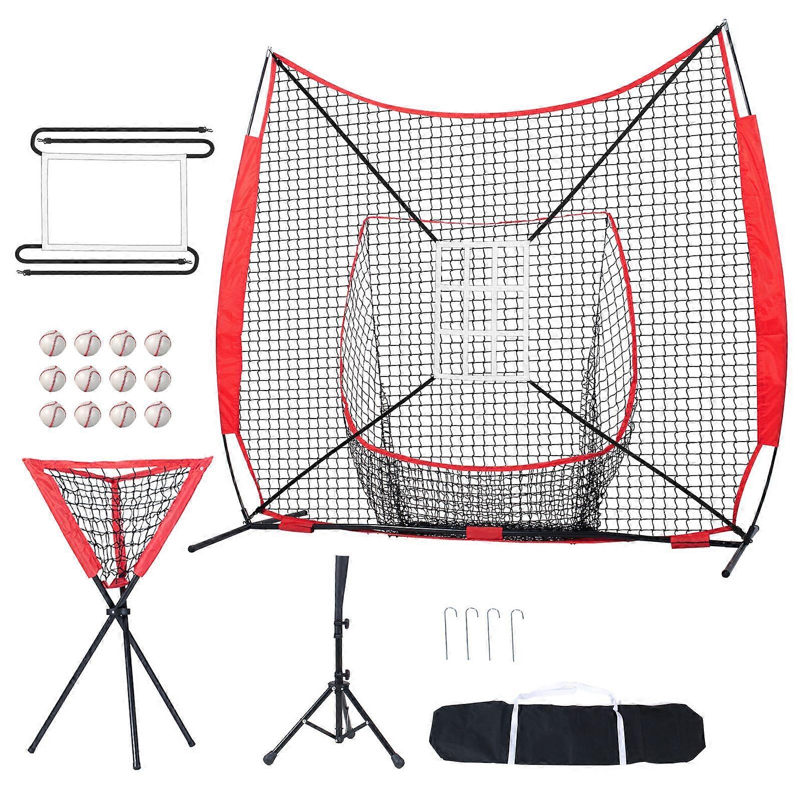 7x7 ft Baseball Softball Practice Net, Portable Baseball Training Net for Hitting Catching Pitching