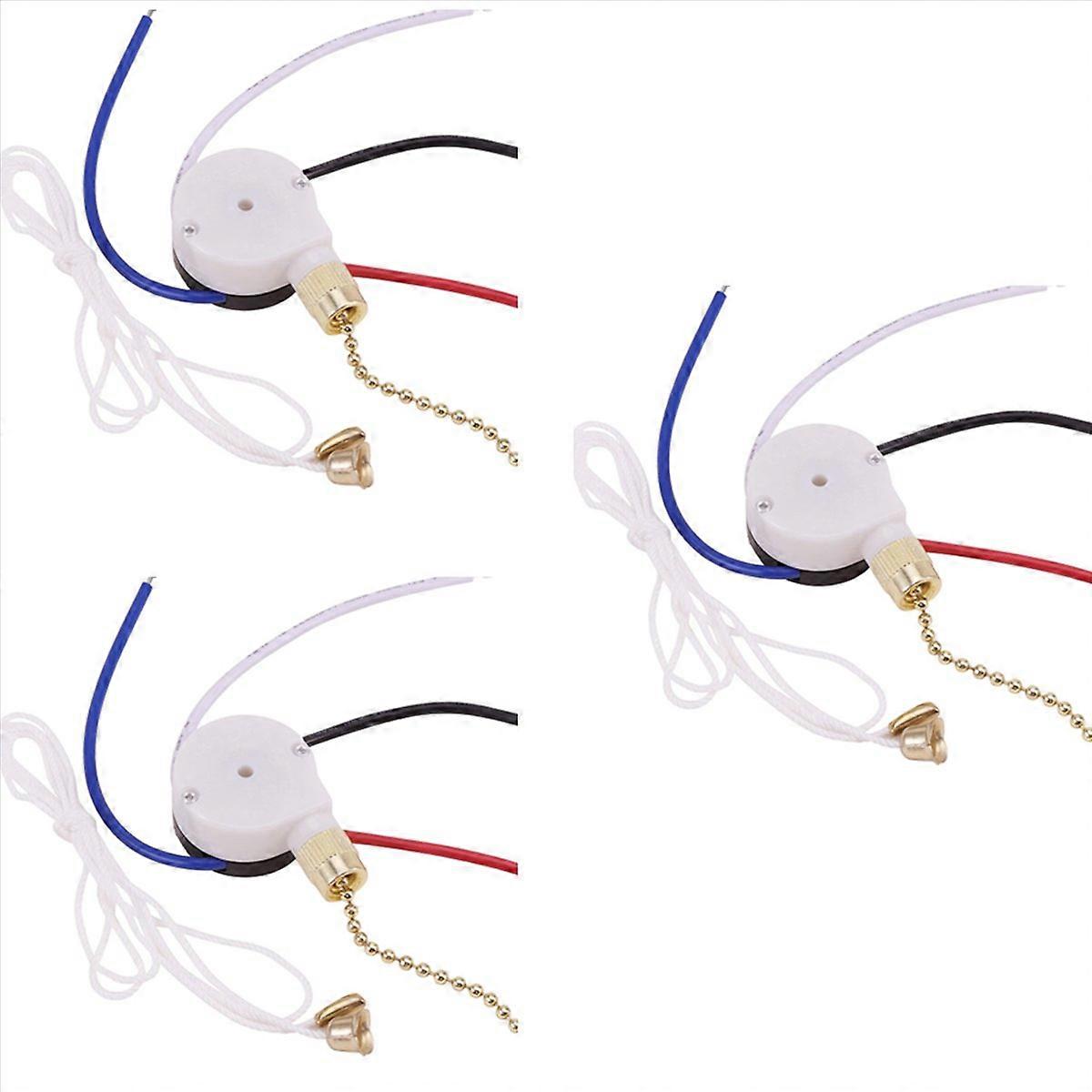 3X Ceiling Fan Switch Kit 3Speed 4 Wire, Fan Switch Zipper Speed Control Switch, ZE-208S Pull Wire S