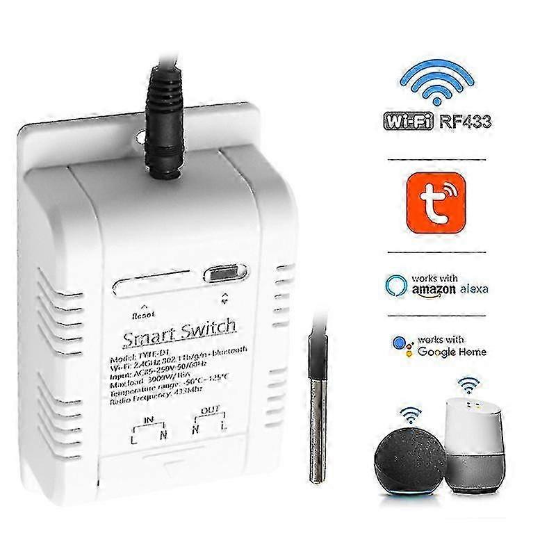 Wifi hőmérséklet-kapcsoló 16a Tuya Smart Rf433 intelligens termosztát Ds18b20 hőmérséklet-érzékelő vízálló valós idejű monitor f74