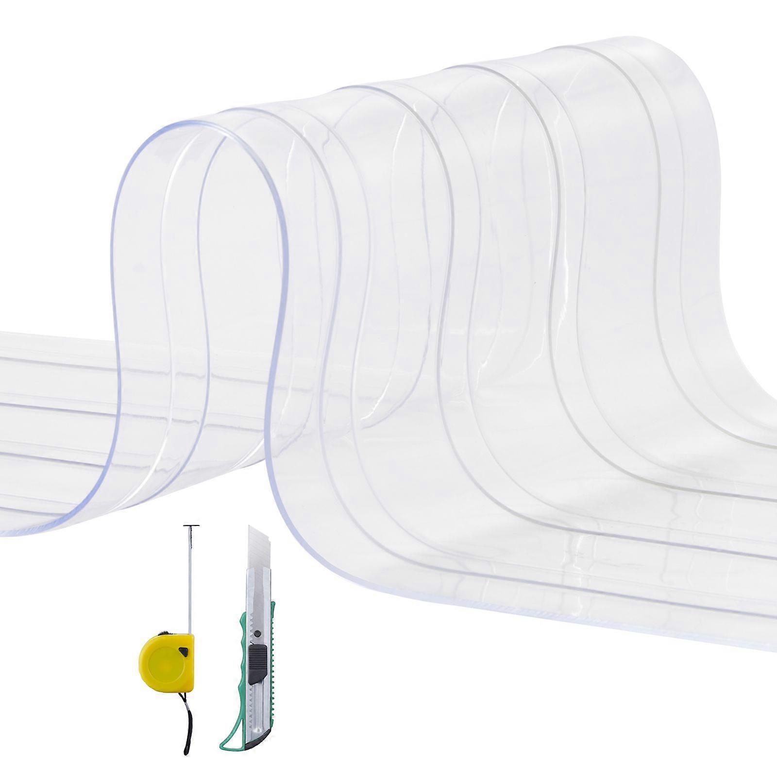 Strip Curtain, 150' Length x 8" Width x 0.08" Thickness, Clear Ribbed PVC Curtain Strip Door Bulk Roll