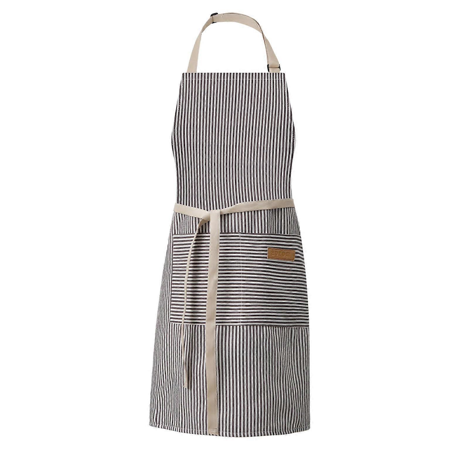 Kitchen Apron with Adjustable Neck Strap and Deep Pockets, Unisex Stripe Chef Apron for Cooking