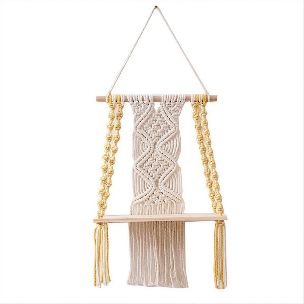 Single Tier Macrame Boho Wall Hanging Shelf