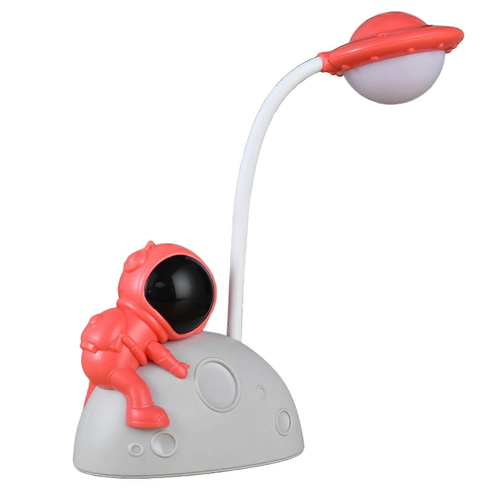 Cute Poaug Book Light with Spaceman & Moon Design, Rechargeable LED Desk Lamp, Compatible with Home Decor, Red