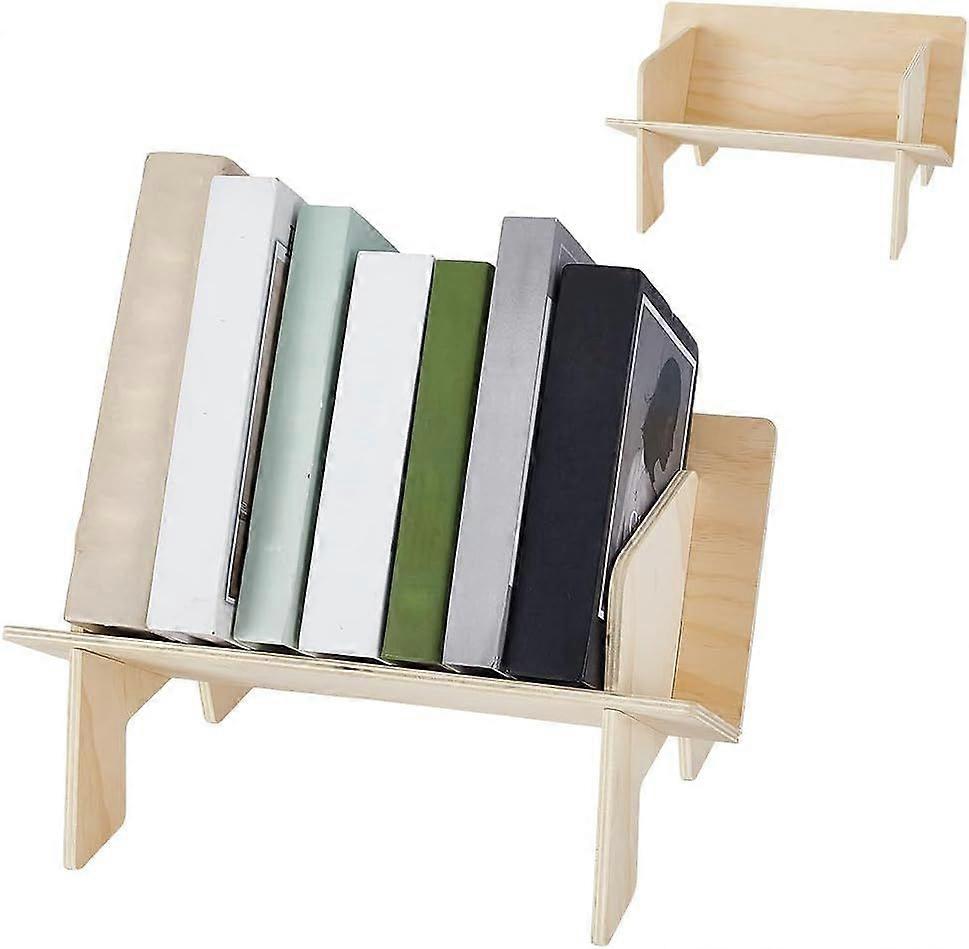 Wooden Tabletop Bookshelf Small Tilted Book Storage Rack in Bedroom Classroom Office for Space Saving Assembled Decorative Desktop Bookcase for Books 