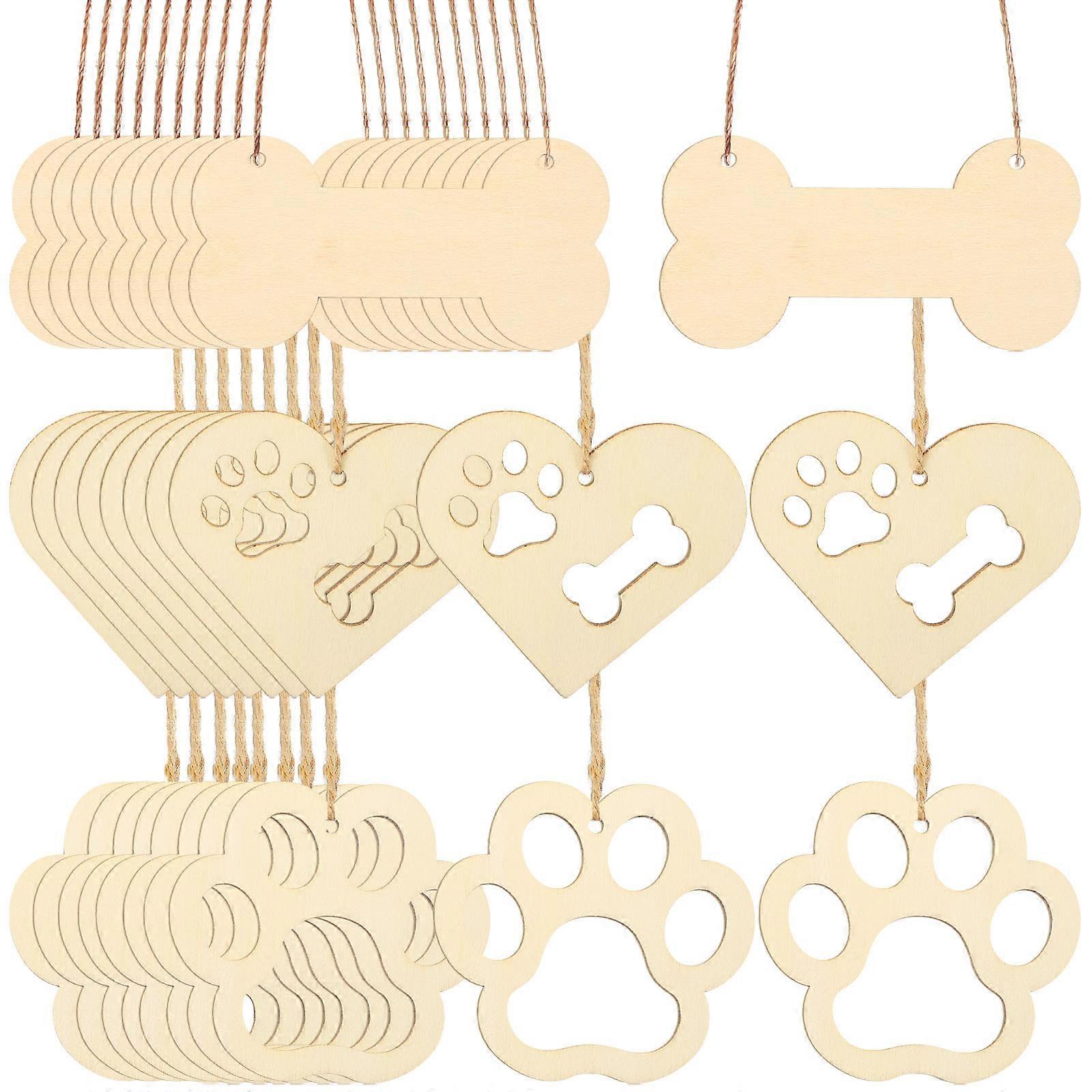 Writable Tag Wooden Bone Cutouts for DIY 3Sets with Rope