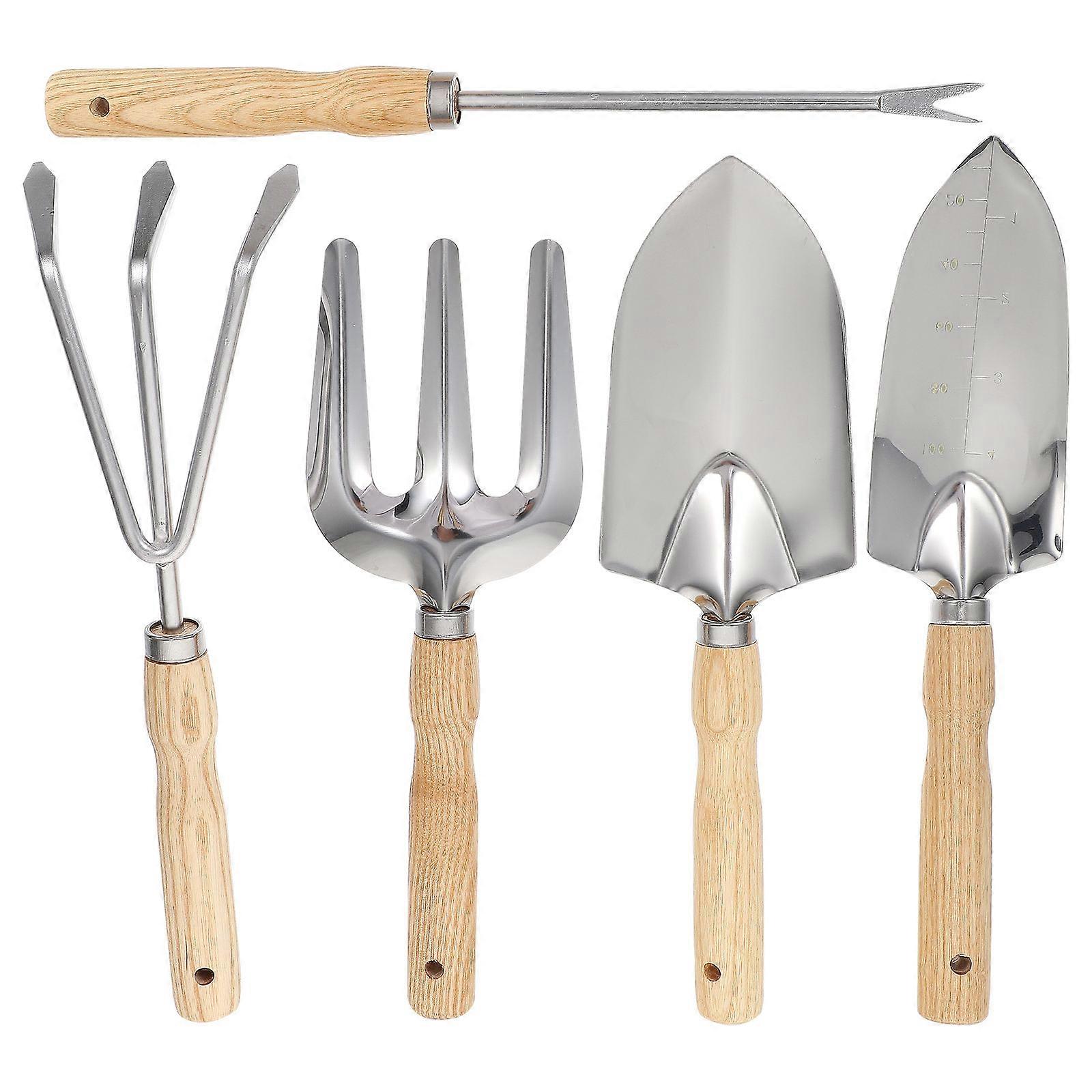 Garden Soil Loosening Tool Set Silver for Planting Use 5Pcs Kit