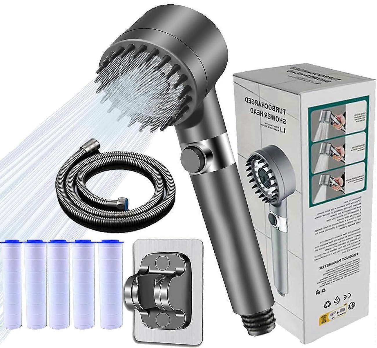 Handheld Filtered Shower Head with 3 Spray Modes  Pressure and Hose for Bathing Pets Gray