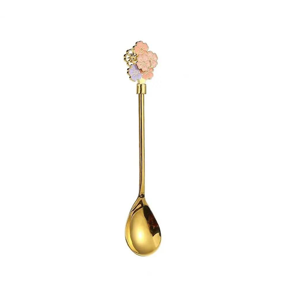 Matte Gold Stainless Steel Dessert Spoon with Long Handle for Coffee Mixing and Elegant Tableware Use