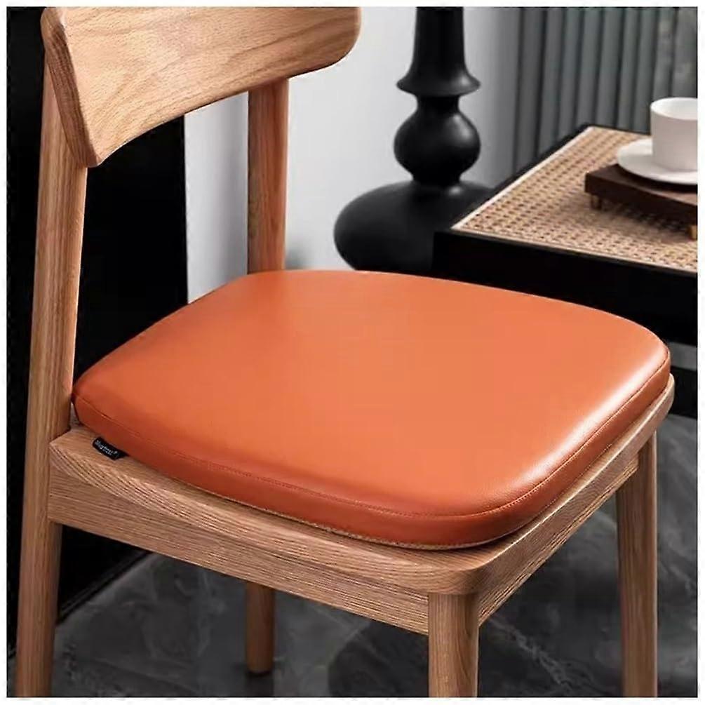 Leather Chair Cushion with Memory Foam Support, Waterproof NonSlip Design, Orange, 37x36cm