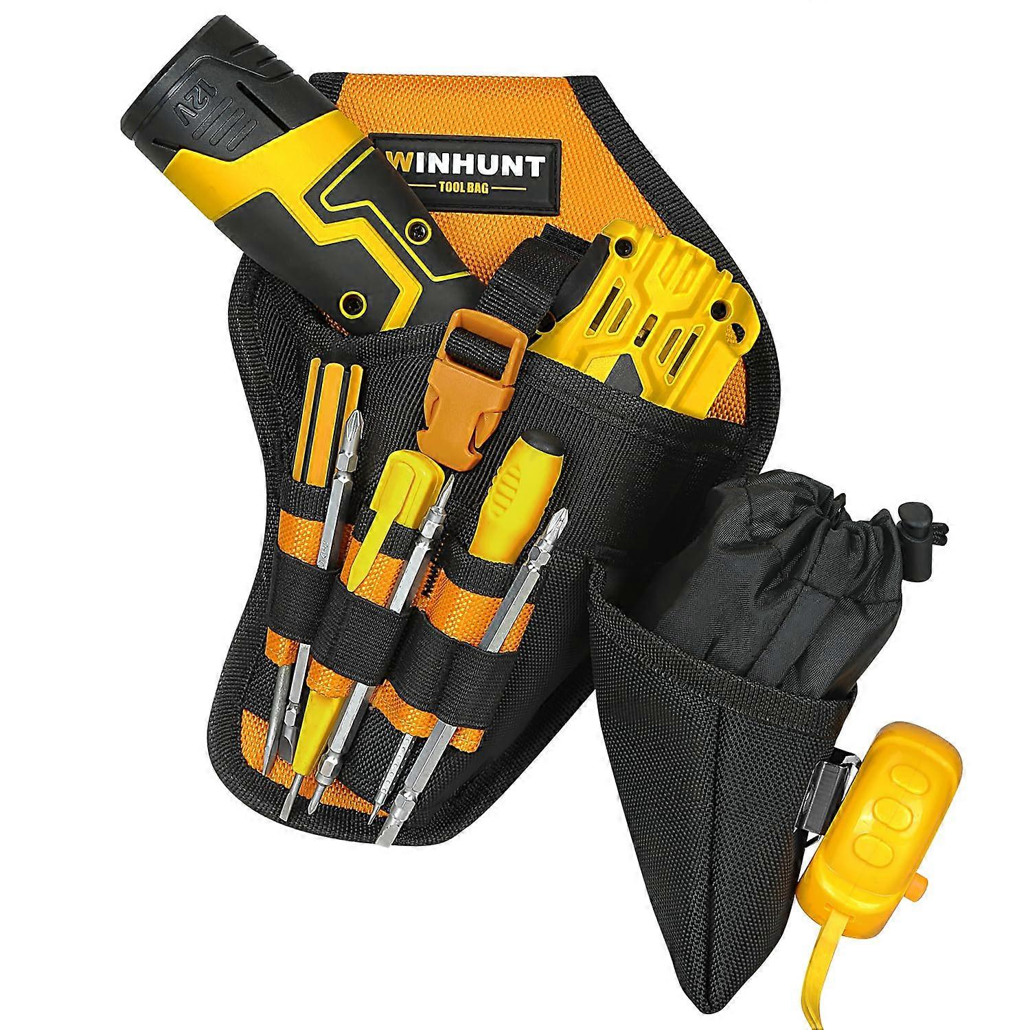 Drill Holster Tool Belt Heavy Duty Cordless Drill Holder with Multiple Pockets Black and Orange 18x10