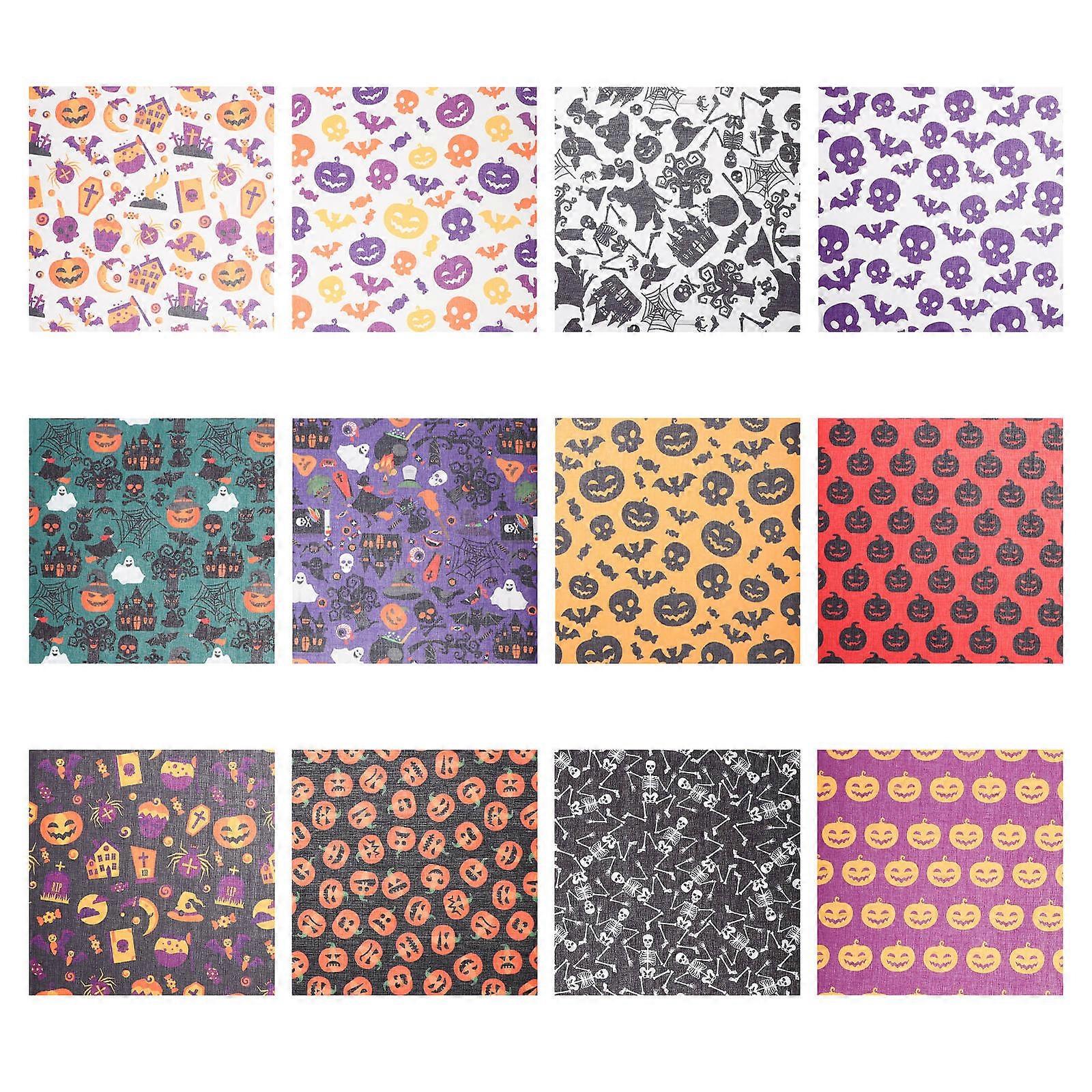 Halloween Pattern Cloth Decorative Patchwork for DIY Fabric Material 12 Sheets