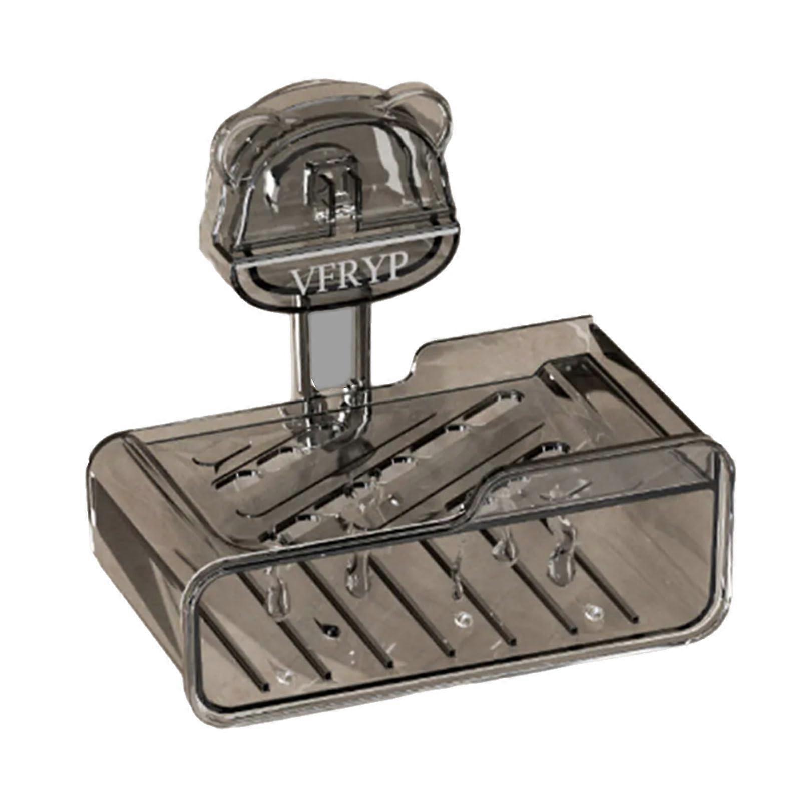 Wall Mounted Soap Dish with Suction Cup, Double Layer Drainage, Rustproof NoDrill Shower Tray Gray