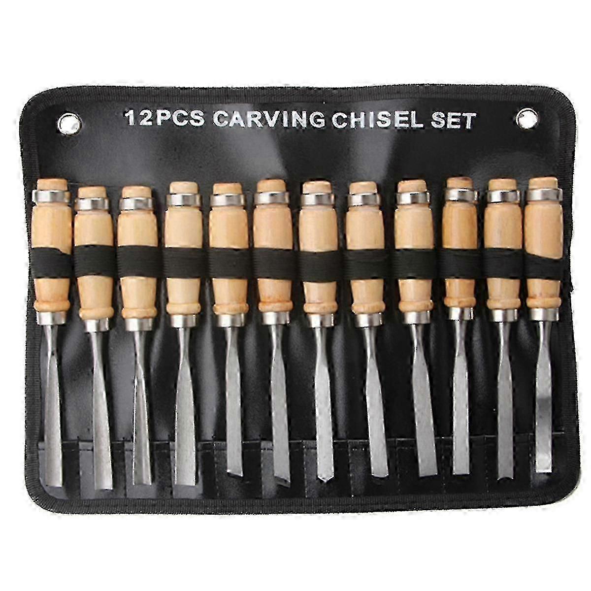 Woodworking Carving Chisel Set, 12-Piece Manual Chisel Kit for Woodworking & Root Carving