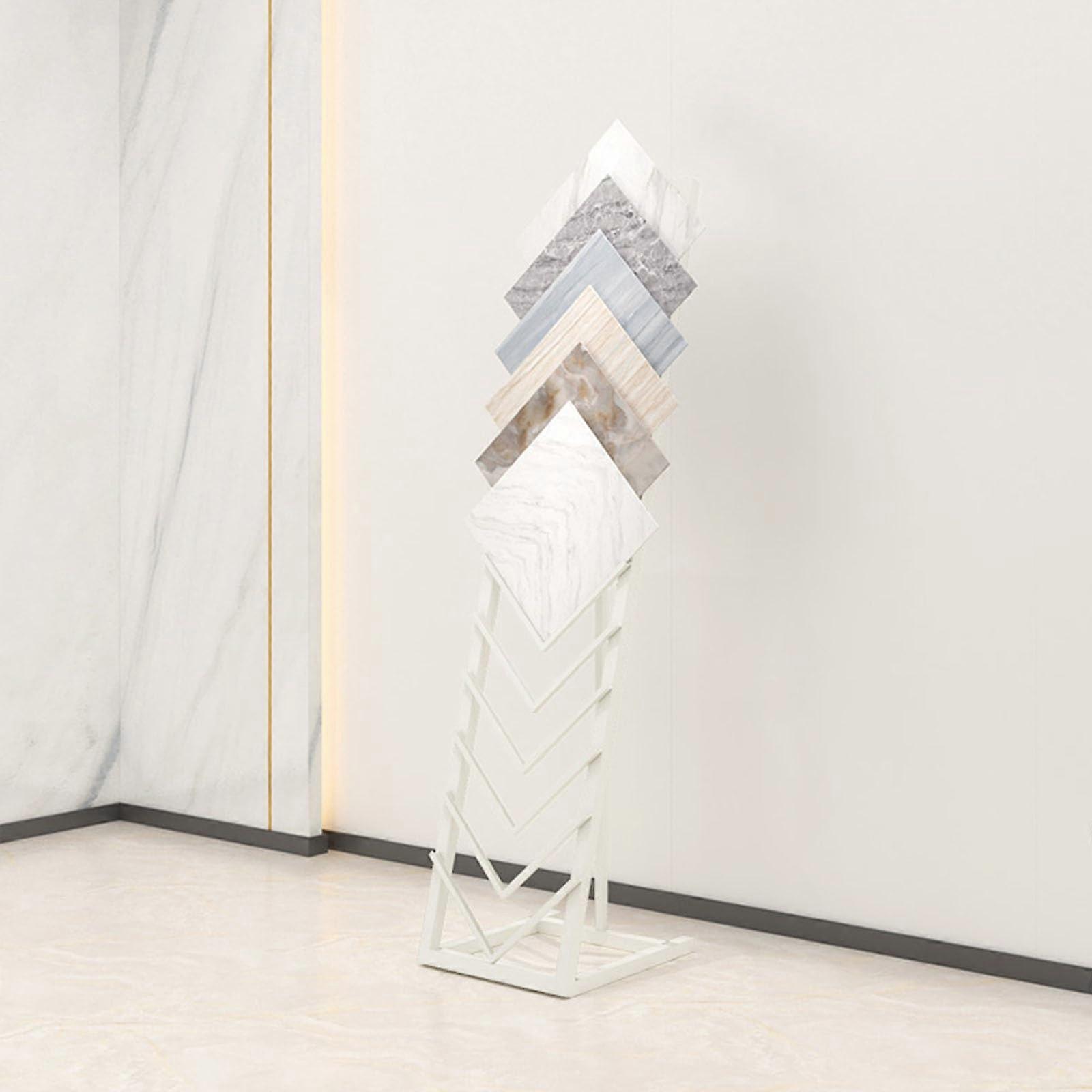 Tile Display Rack with Stable Triangular Structure for Marble Slab and Ceramic Tile Samples, White