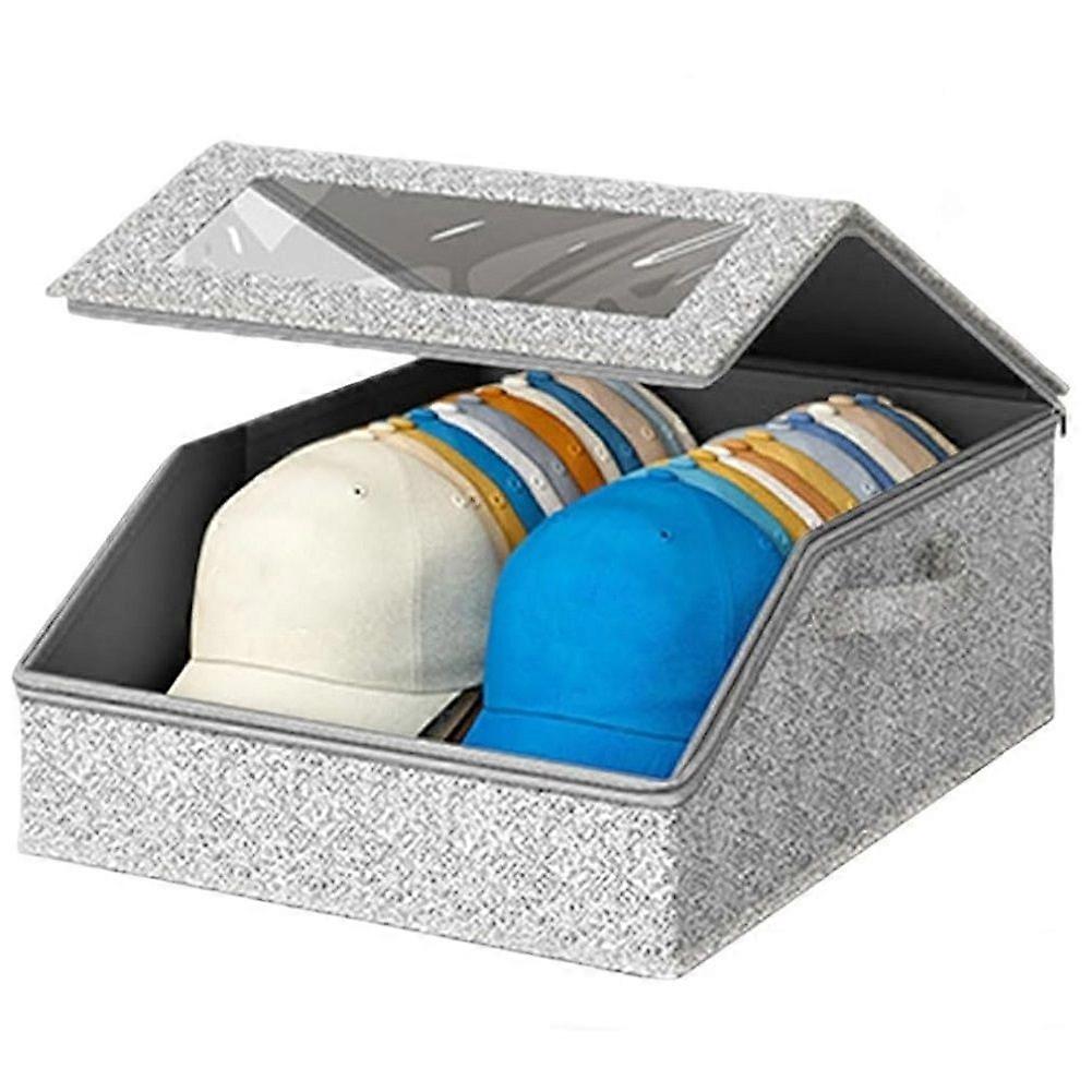 Stackable Hat Storage Boxes for Baseball Caps, Holds Up to 24 Caps, Clear Window Lid Sturdy Snapback Hat Organizer
