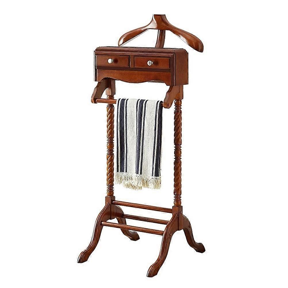 Solid Wood Clothes Valet Stand with Drawers, Suit Organizer for Bedroom with Trouser Bar