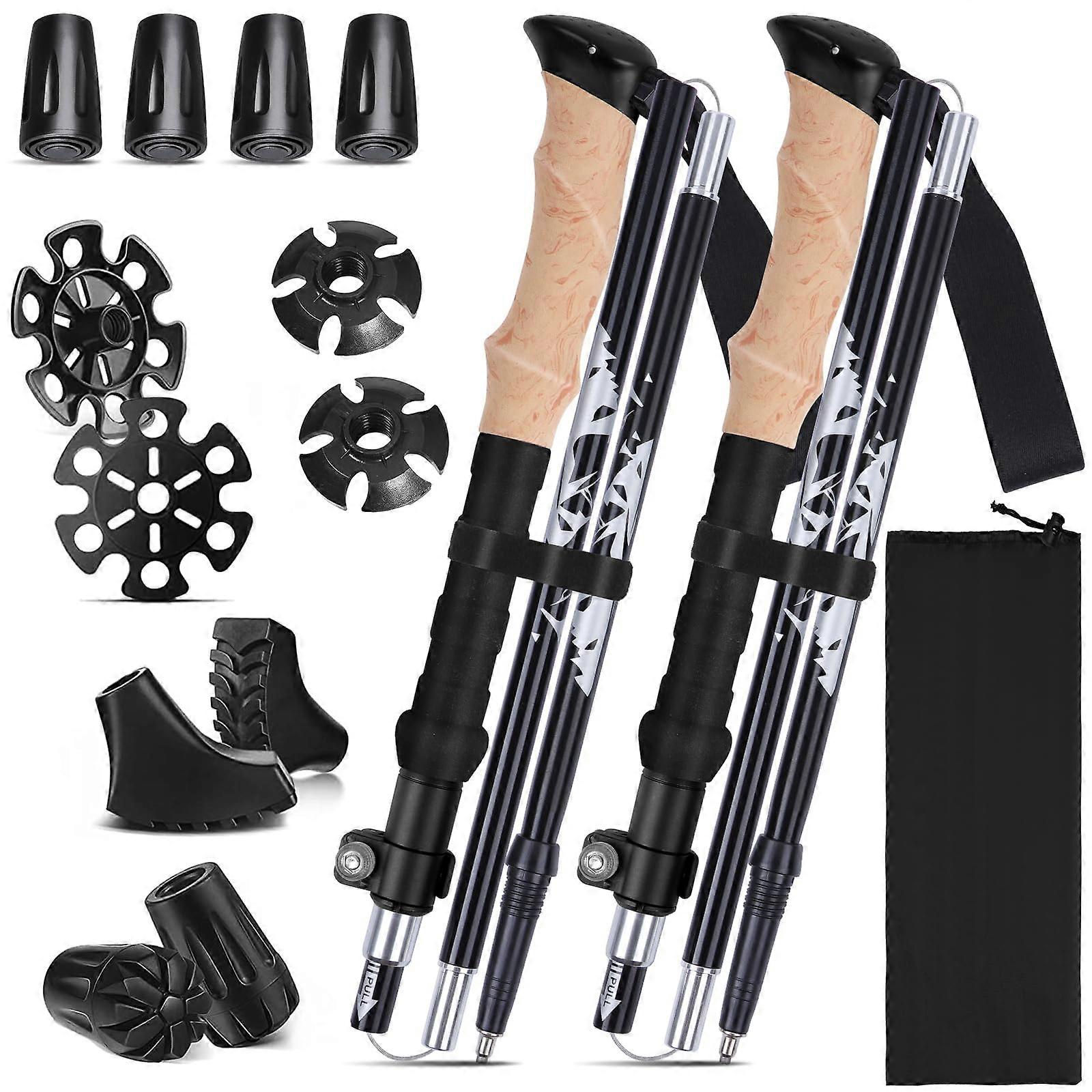 Collapsible Trekking Poles with Adjustable Height, Shockproof Foldable Hiking Poles, Black